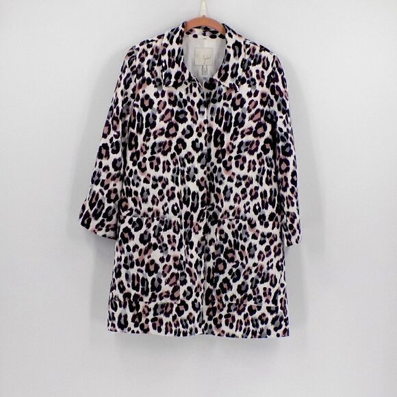 Joie Open Front Jacket Blazer Size Med 100% Linen Leopard Print - Picture 1 of 6